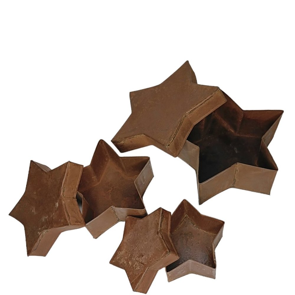 Rustic Metal Star Nesting Boxes Set of Three with Lids